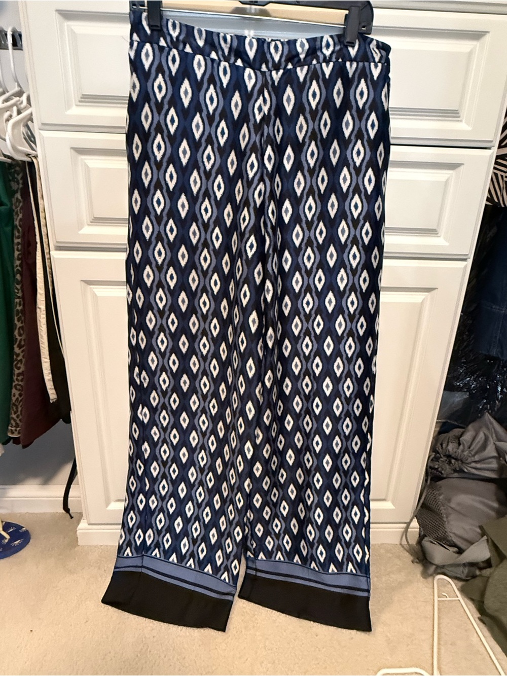 Zara Navy and White Geometric Wide-Leg Pants